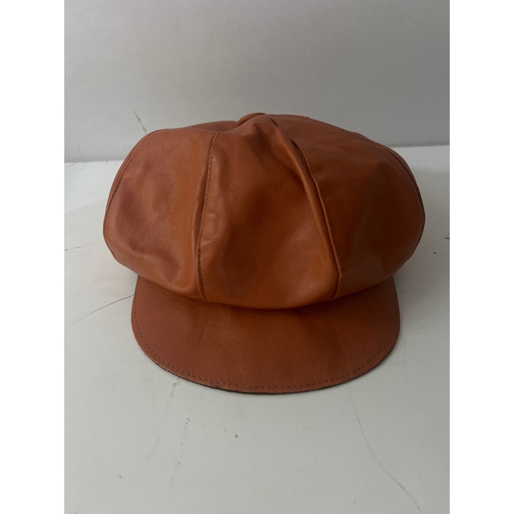 Skully by Henschel St Louis Vintage Leather Newsboy Cap Cognac Brown Large USA